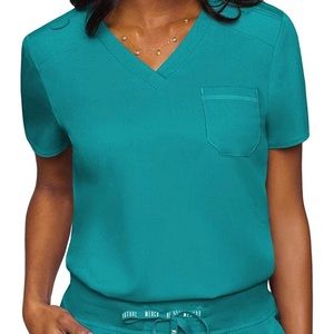 Med Couture Touch Women’s Chest Pocket Tuck in Top in Teal
